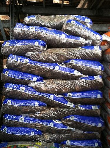 Stacked bags of mulch