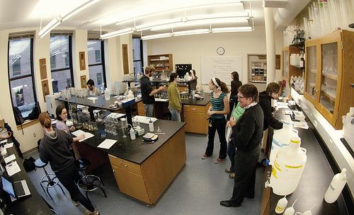 Students working in a soil testing laboratory